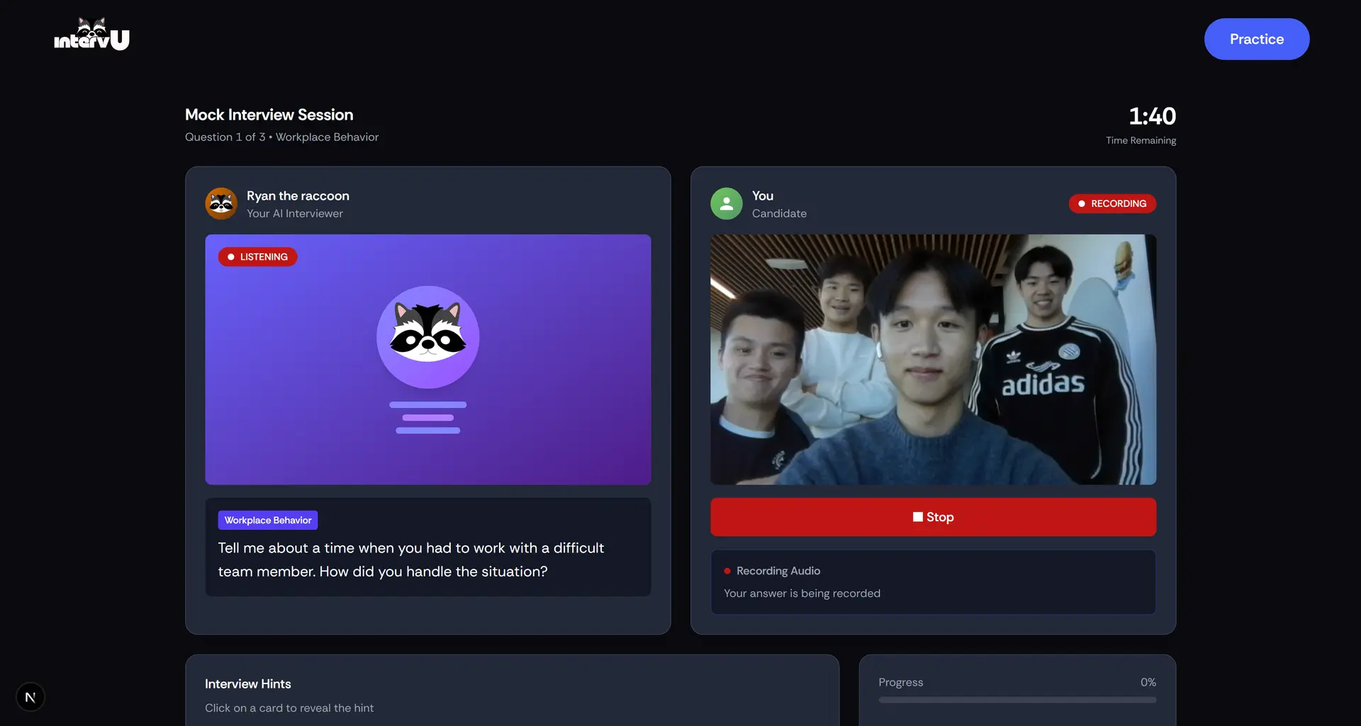IntervU mock interview interface preview