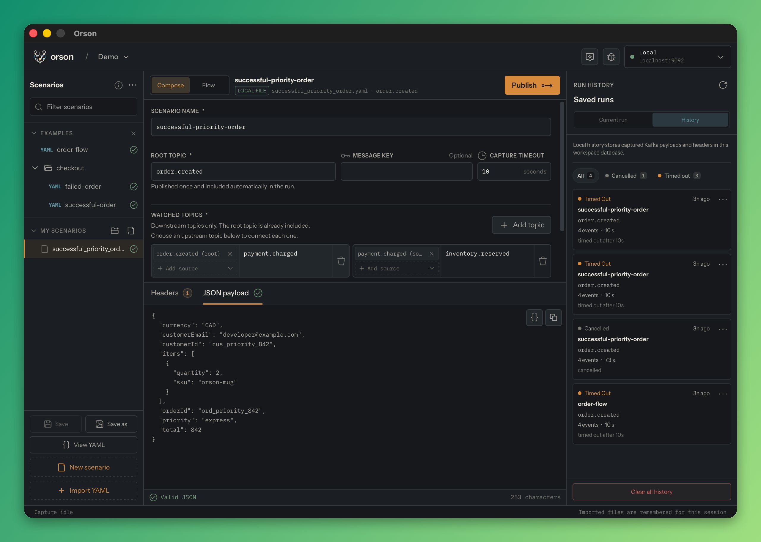 Orson Kafka scenario builder preview